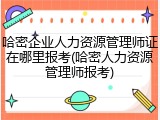 哈密企业人力资源管理师证在哪里报考(哈密人力资源管理师报考)