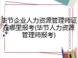 毕节企业人力资源管理师证在哪里报考(毕节人力资源管理师报考)