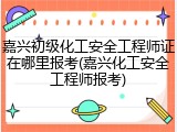 嘉兴初级化工安全工程师证在哪里报考(嘉兴化工安全工程师报考)