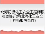 北海初级化工安全工程师报考资格详解(北海化工安全工程师报考条件)
