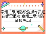 泰州二级消防设施操作员证在哪里报考(泰州二级消防证报考点)