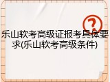 乐山软考高级证报考具体要求(乐山软考高级条件)