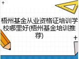 梧州基金从业资格证培训学校哪里好(梧州基金培训推荐)