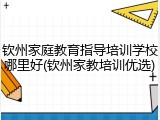 钦州家庭教育指导培训学校哪里好(钦州家教培训优选)