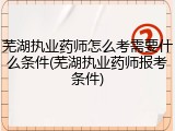芜湖执业药师怎么考需要什么条件(芜湖执业药师报考条件)