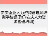 安庆企业人力资源管理师培训学校哪里好(安庆人力资源管理培训)