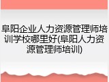 阜阳企业人力资源管理师培训学校哪里好(阜阳人力资源管理师培训)