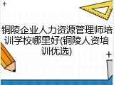 铜陵企业人力资源管理师培训学校哪里好(铜陵人资培训优选)