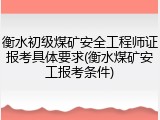 衡水初级煤矿安全工程师证报考具体要求(衡水煤矿安工报考条件)