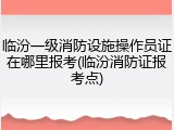 临汾一级消防设施操作员证在哪里报考(临汾消防证报考点)
