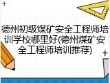 德州初级煤矿安全工程师培训学校哪里好(德州煤矿安全工程师培训推荐)