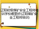 辽阳初级煤矿安全工程师培训学校哪里好(辽阳煤矿安全工程师培训)