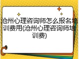 沧州心理咨询师怎么报名培训费用(沧州心理咨询师培训费)