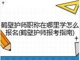 鹤壁护师职称在哪里学怎么报名(鹤壁护师报考指南)