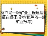 葫芦岛一级矿业工程建造师证在哪里报考(葫芦岛一建矿业报考)