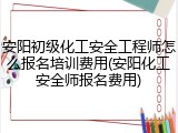 安阳初级化工安全工程师怎么报名培训费用(安阳化工安全师报名费用)
