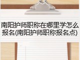 南阳护师职称在哪里学怎么报名(南阳护师职称报名点)