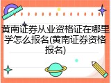 黄南证券从业资格证在哪里学怎么报名(黄南证券资格报名)