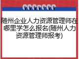 随州企业人力资源管理师在哪里学怎么报名(随州人力资源管理师报考)