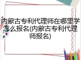 内蒙古专利代理师在哪里学怎么报名(内蒙古专利代理师报名)