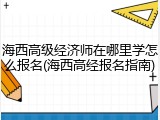 海西高级经济师在哪里学怎么报名(海西高经报名指南)