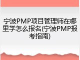 宁波PMP项目管理师在哪里学怎么报名(宁波PMP报考指南)