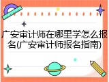 广安审计师在哪里学怎么报名(广安审计师报名指南)
