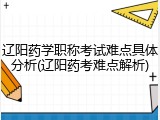 辽阳药学职称考试难点具体分析(辽阳药考难点解析)