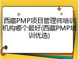西藏PMP项目管理师培训机构哪个最好(西藏PMP培训优选)