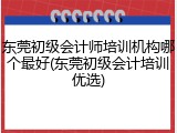 东莞初级会计师培训机构哪个最好(东莞初级会计培训优选)