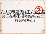 安庆初级建筑施工安全工程师证在哪里报考(安庆安全工程师报考点)