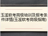 玉溪软考高级培训及报考条件详情(玉溪软考高级指南)