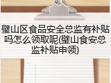 璧山区食品安全总监有补贴吗怎么领取呢(璧山食安总监补贴申领)