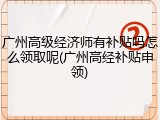 广州高级经济师有补贴吗怎么领取呢(广州高经补贴申领)